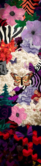 Free colorful bookmark with abstract butterfly and floral artwork